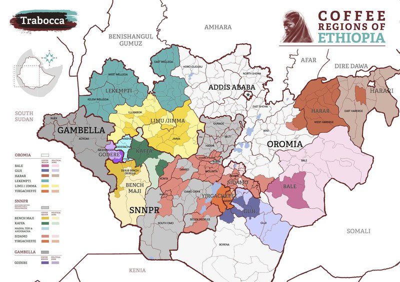 The “Coffee Regions of Ethiopia” map by Trabocca